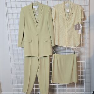 Jones New York Silk Light Green Pants, Blazer Skirt Set Bonus Blouse Size6/8